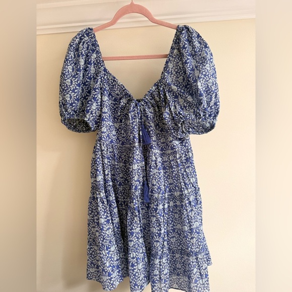 ZARA Puff Sleeve Block Print Sundress Mini dress size Large - Picture 4 of 7